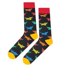 NWT Colorful Wiener Dog Dress Socks Novelty Men 8-12 Black Crazy Fun Sockfly