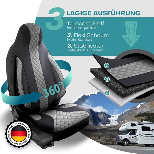 Fundas de asiento de autocaravana Pilot adecuadas para Dreamer L75 (negro-gris) - Imagen 2 de 11