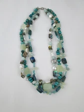 Vintage TJT  3 Strand Sterling Silver Clasp Beaded 19" Necklace Turquoise Color