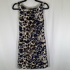 Ann Taylor Knee Length Dress Women's 2 Cheetah Print Silk Bl Sleeveless Zip Back
