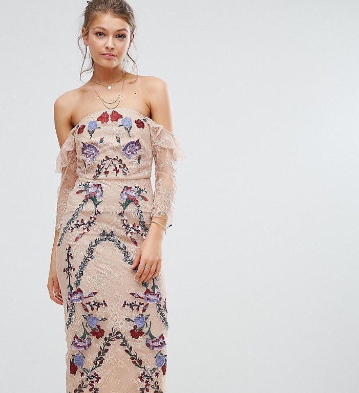 Hope And Ivy Lace Midi Dress With Embroidery Uk 10 | eBay UK