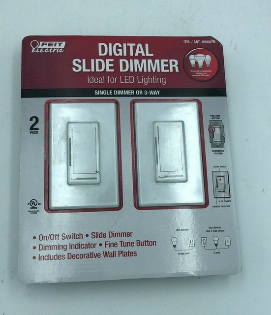 2pk Feit Electric Digital Slide Dimmer for LED Lighting Single Switch