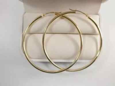 Beautiful 14K Yellow Gold Finish High Polish Finish Large Hoop Silver Earrings