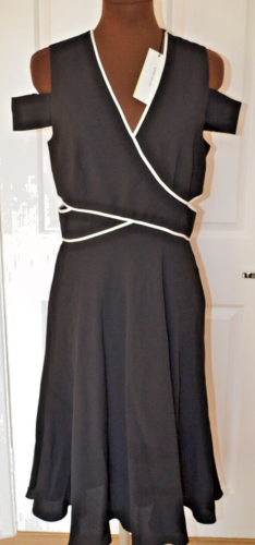 Karen Millen Women's size 12 Black with White Trim Cut Out Dress BNWT - Picture 1 of 4