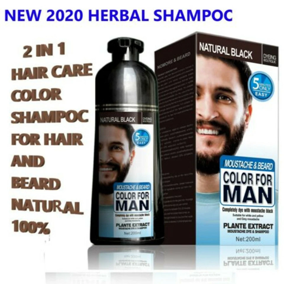 Champú de color de cabello negro natural para barba y bigote 2 en 1 200 ml para hombre solo 5 min Foto 3 de 4