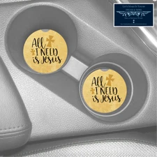 ALL I NEED IS JESUS RELIGIOUS RUBBER CAR COASTER SET (2) FREE SHIP HOT ITEM GIFT