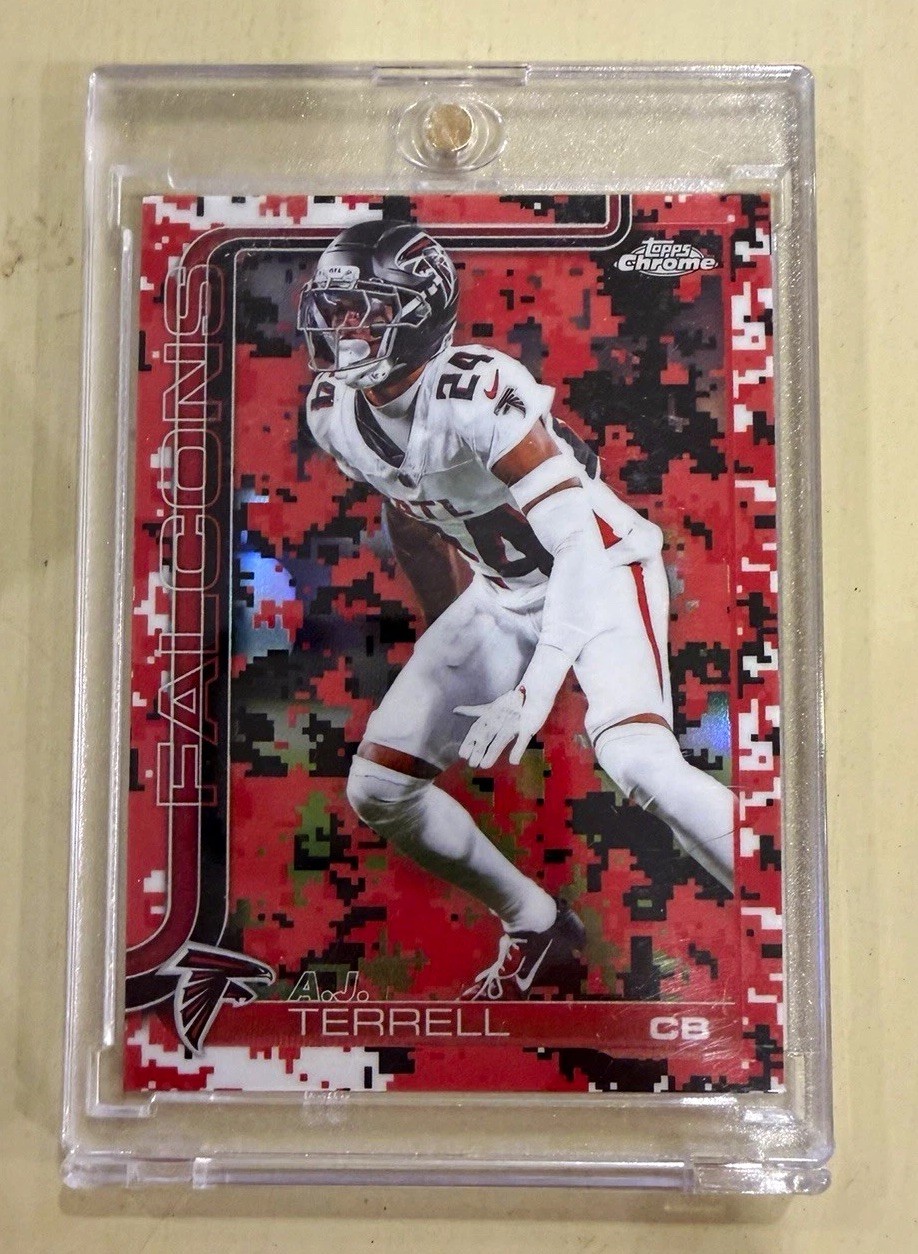 Topps 2025 Chrome A.J. Terrell Atlanta Falcons Red Camo Parallel Card #19