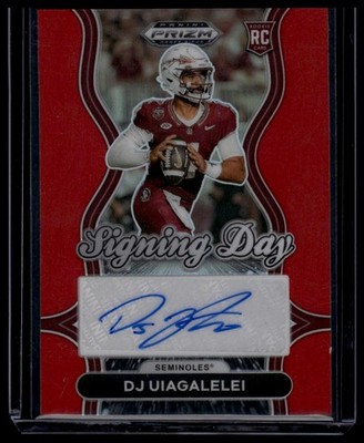 DJ Uiagalelei 2025 Panini Prizm Draft Picks #SD-DJU Signing Day Red #/399 Auto