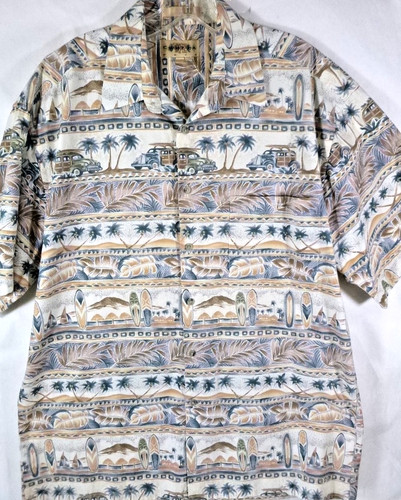 Campia Moda-Mens Hawaiian Shirt-Large-Short Sleeve-Button Down-100% Cotton