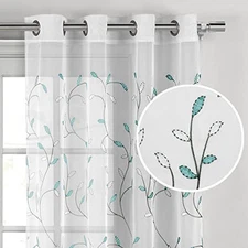  Sheer Curtains 63 Inch Length Embroidered Floral Curtains, Extra Wide Sheer 