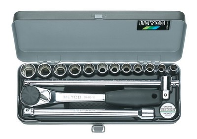 HEYCO Steckschlüssel-Satz 1/2'' 15-tlg. Knarrenkasten Ratschenkasten Ratsche Set