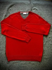 CK CALVIN KLEIN MENS Dark Red V-NECK SWEATER 100 FINE MERINO WOOL LS