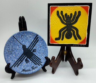 Nazca Lines Peru Geoglyphs Hand Painted Hanging Spider Art & Hummingbird Plate
