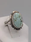 Vintage Navajo Artisan Signed Natural Turquoise Sterling Silver Ring Size 7