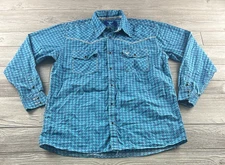 Cowboy Hardware Pearl Snap Shirt Geometric Western Men Large Blue unique sharp