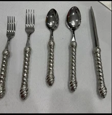 Tracy Porter PRECARIOUS TWIST Pewter Handle Thailand Silverware Flatware Set/5
