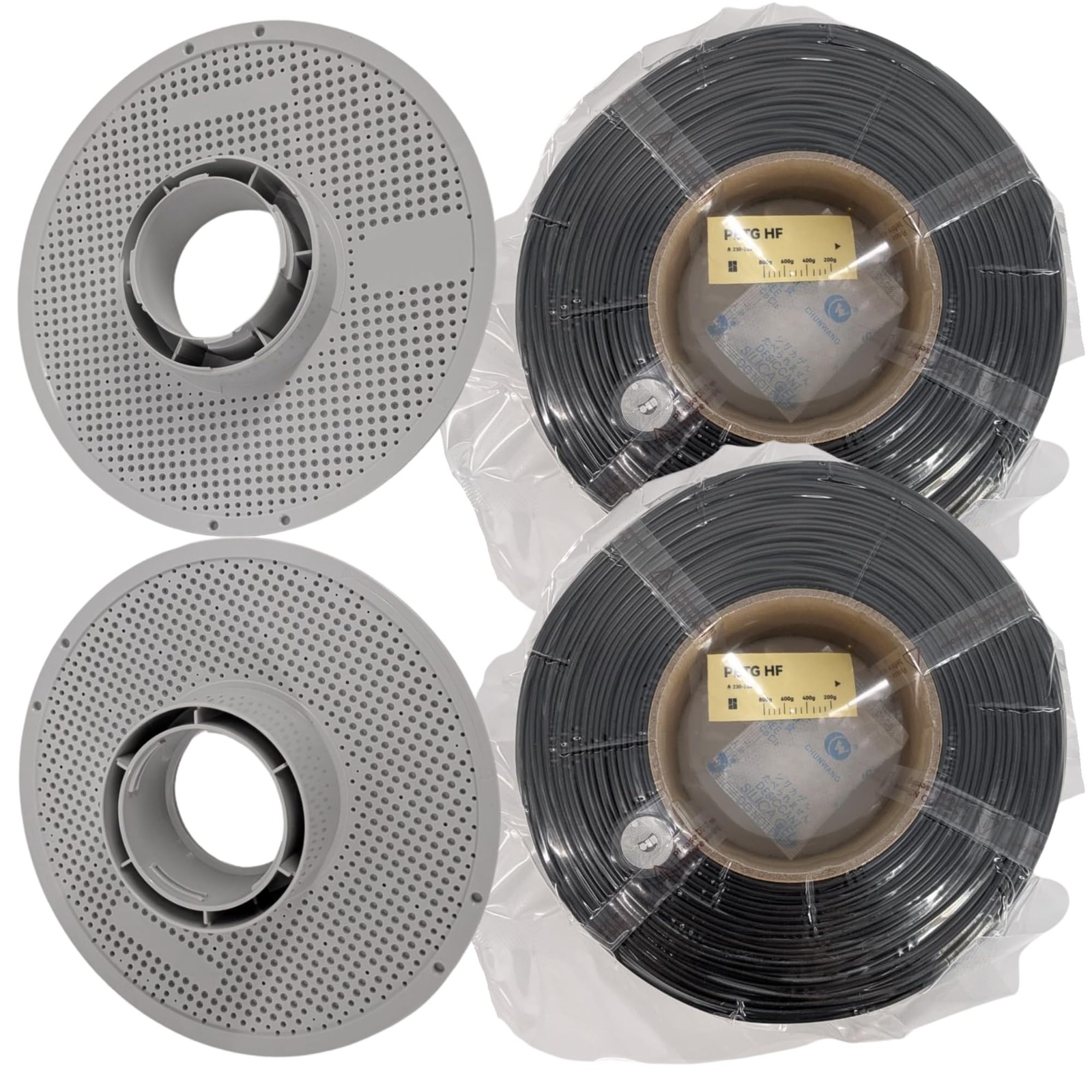 10 Rollen PETG HF schwarz á 1kg mit RFID Chip für Bambu Lab + 1x Leerspule 10kg