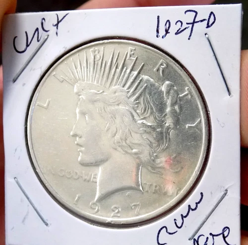 PEACE SILVER DOLLAR 1927 D RARE DATE FROSTY UNC + VERY NICE COIN