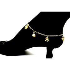 Gold bezel frame charm pearls 9.5" anklet  18K Gold Filled Fine Craftsmanship