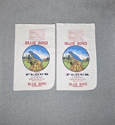Blue Bird Enriched Flour Cloth Sack 20 lb Empty Cortez Colorado Set Of 2
