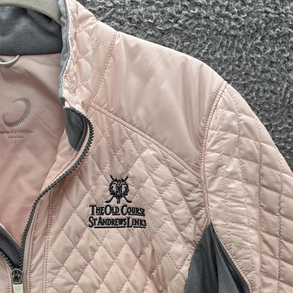 Chaqueta Zero Restriction Mujer Grande Rosa Gris Acolchada PrimaLoft Golf Cremallera Completa Foto 2 de 4