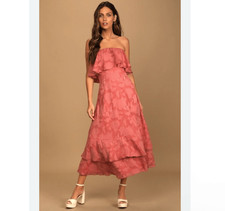 NWT Lulus Love You So Truly Midi Dress Small Rose Pink Floral Strapless Maxi