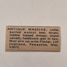 Fischer Antique Massive Solid Burled Walnut Bed Milwaukee WI 1974 Ad SAI3-S19