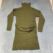 Almost Famous Sweater Dress Womens Large Olive Green Knit Turtleneck Waist Belt