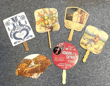 Advertising Hand Held Fans Wood Handles 1 Three Fold Lot of 6 - Five Vintage