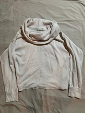 WE THE FREE Raw Hem Cowl Neck Long Sleeve Crop Top Womens Medium Cream