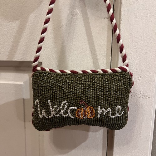 Beaded Pillow Door Knob Hanger Welcome Pumpkin Autumn Fall Decor 6"x4"