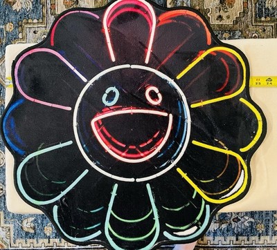 Chrome Hearts Smiling Rainbow Sunflower Accent Rug 2   Black
