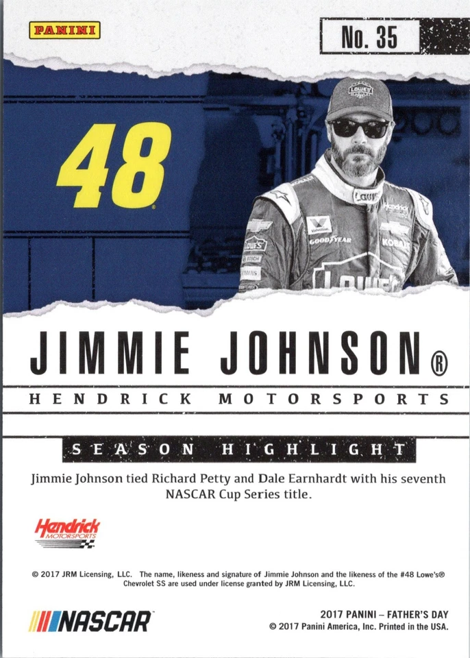 2017 Panini Father's Day Jimmie Johnson 24/25 Foil Hendrick #35 L👀k! - Image 2 of 2