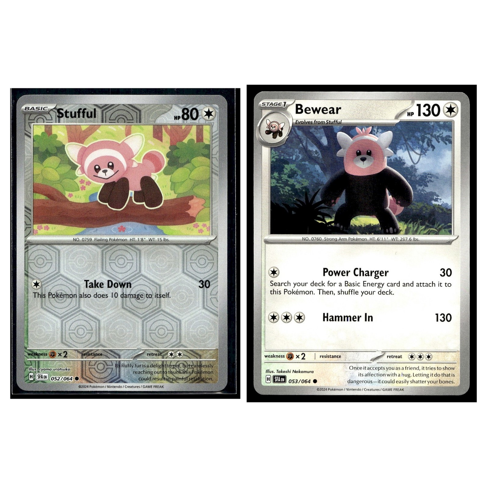 2 Card Pokemon TCG Collection - SV: Shrouded Fable Stufful 052 & Bewear 053