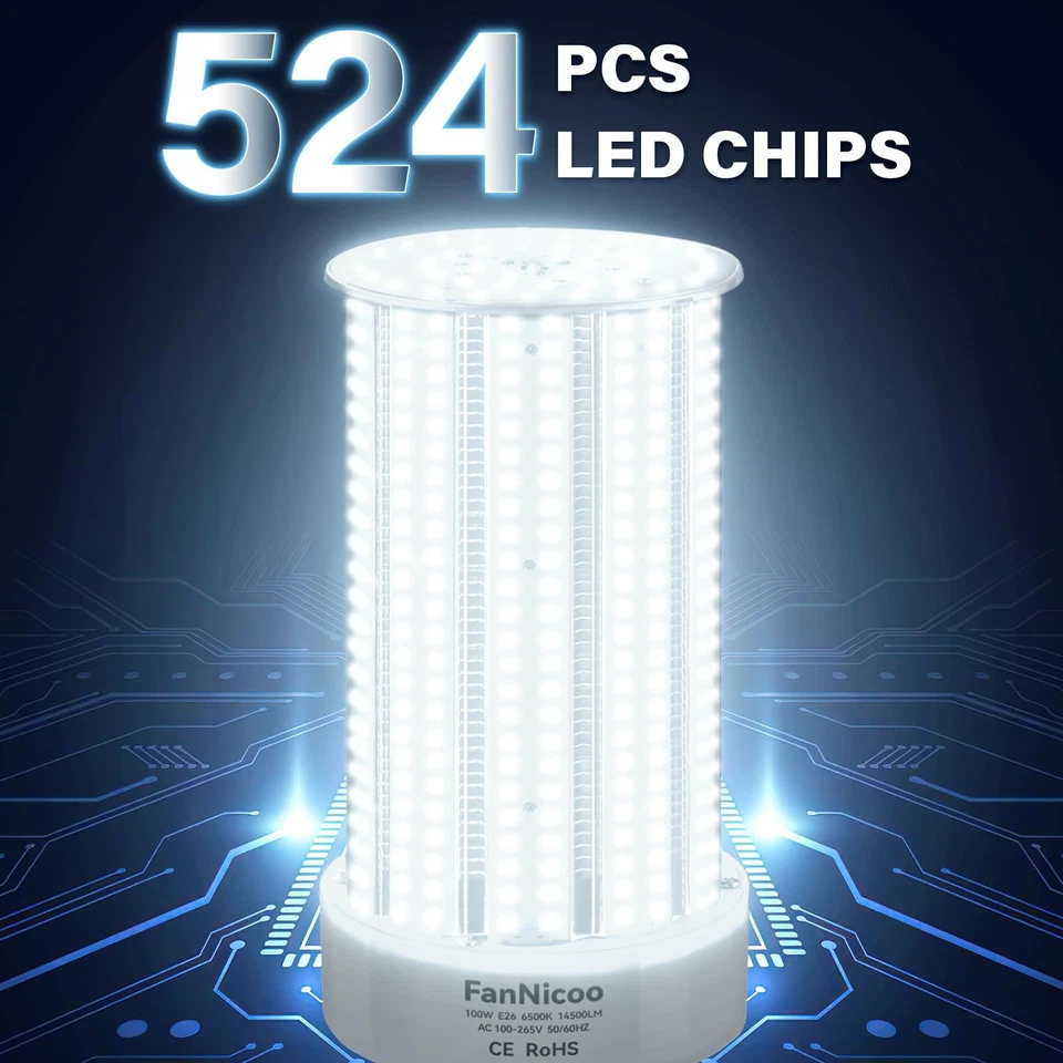 2 Pack 1200W Equivalent 100W LED Corn Bulbs 14500 Lumen 6500K Daylight White ... - Image 3 of 4