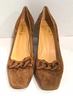 Luca Grossi Brown Suede Square Toe Pump w/ Chain Accent Size 9.5 Standard