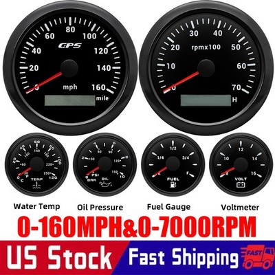 6 Gauge Set 85mm Boat GPS Speedometer 160MPH Tachometer 7000RPM Gauge Waterproof