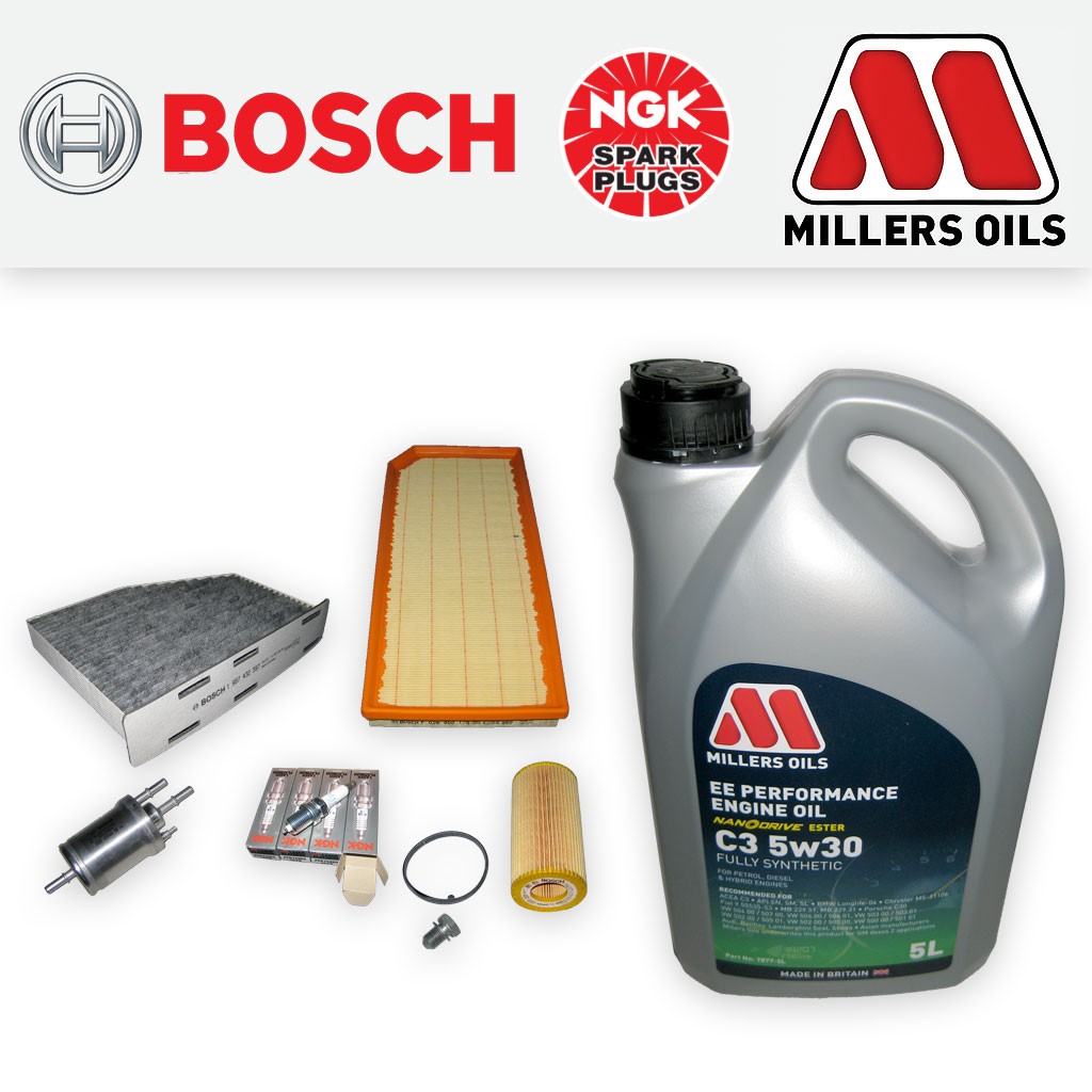 SERVICE KIT for SEAT LEON (1P) 2.0 TFSI OIL AIR FUEL CABIN FILTERS PLUGS +EE OIL