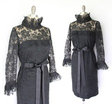 vintage 1950's 60's black victorian Edwardian lace sheer cocktail party dress