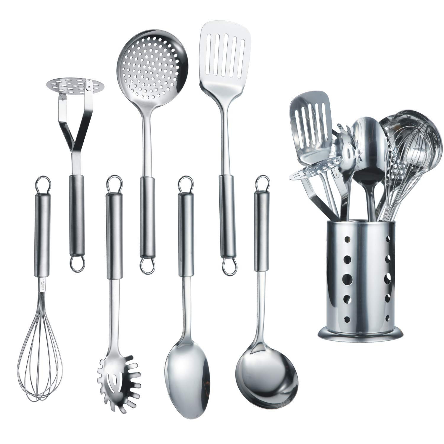 Cooking Utensil Set 8 Piece, Stainless Steel Kitchen Tool Set with Stand,Cook...