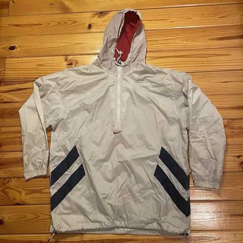 OFF WHITE Giacca a vento vintage Nike Center Swoosh bianco sporco mezza zip (taglia XL) anni 90 retrò