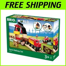 Kids Wooden Train Set - Farm Railway with Barn  Tractor