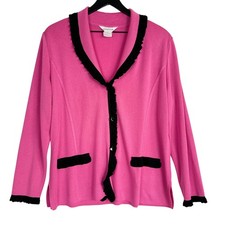 Exclusively Misook Pink Black Trim VNeck Knit Jacket - XL
