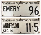 Vintage Porcelain Oil Field Signs (2) - Standard Oil of Calif Emery & Anderson