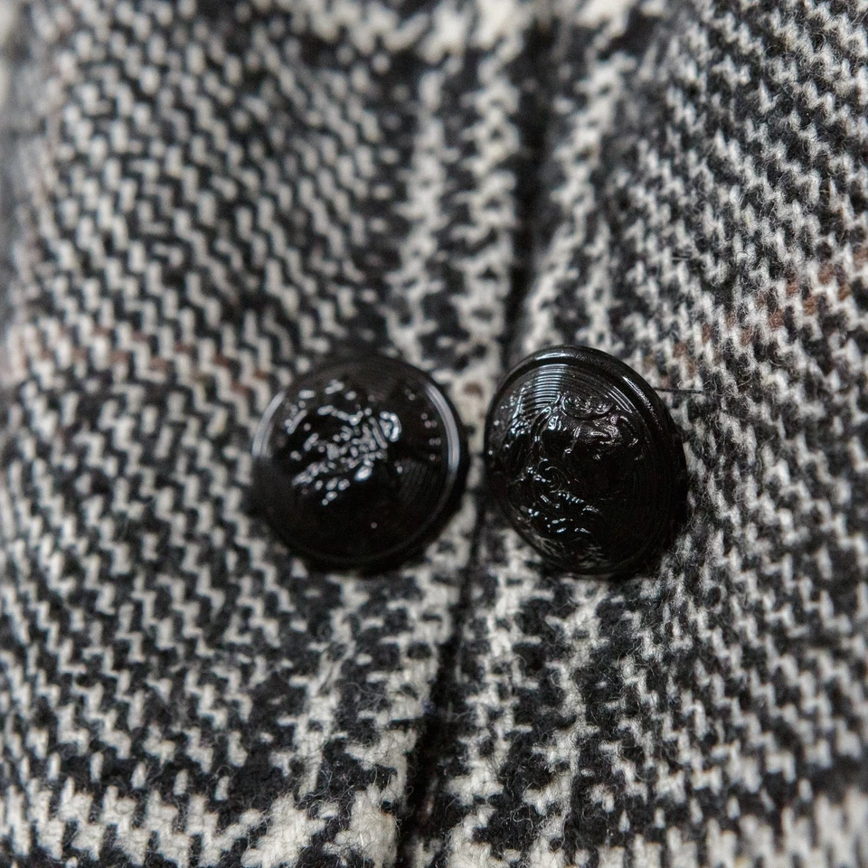 Abrigo ZARA Básico Pata de Gallo Franela Cuadros Guisante Negro Crema Academia Preppy Talla M Foto 3 de 4