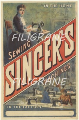 Poster Vintage Singer Cours De Couture - Format 50x70 Cm - Neuf - Déco Murale