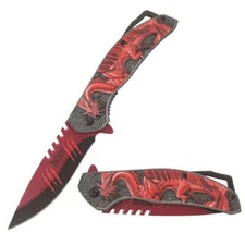 8.5" DARK FANTASY BLADES DRAGON PRINTED SPRING ASSISTED FOLDING KNIFE RED