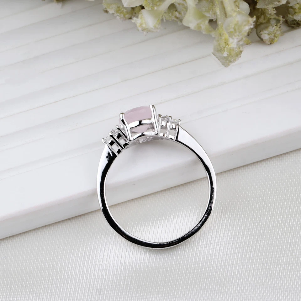 925 Argento Sterling Fatto a Mano Graziosa Quarzo Rosa E Cz Misura 6 - Immagine 2 di 4