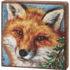 Christmas Fox Mini Wood Box Sign 4" x 4" | Primitives by Kathy
