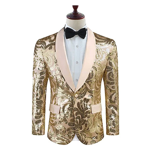 Men Lapel Jacket Blazer Suit Floral Sequin Shawl Coat Party Showman Costume Slim - Picture 11 of 24
